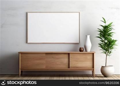 The interior of the hallway in the house with a chest of drawers and an empty picture, a place for text. The interior of the hallway in the house with a chest of drawers and an empty picture