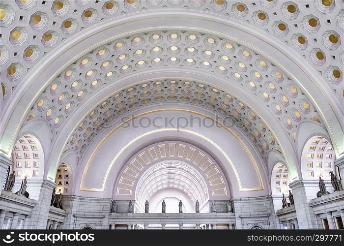 The interior of the Washington DC train station near Capitol Hill shows wonderful architectural details.