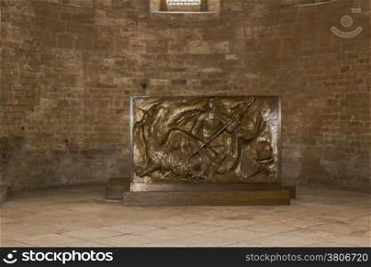 The interiors of Saint George Basilica in Prague: ancient carving art