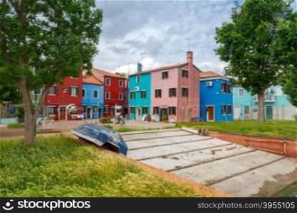The island in the lagoon near Venice. Famous tourist attraction. Famous for its colorful houses and lace.. The island of Burano. Italy.