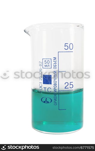 The isolated beaker is on the table on a white background