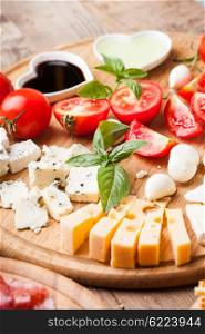 The Italian appetizer - various types of cheese. The Italian appetizer