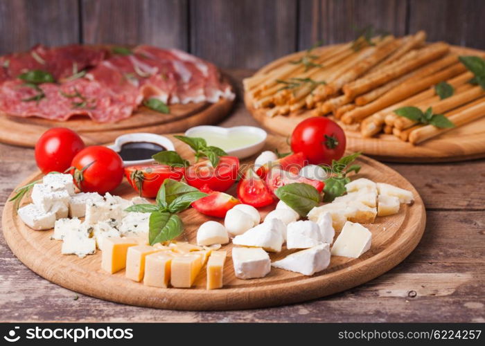 The Italian appetizer - various types of cheese. The Italian appetizer