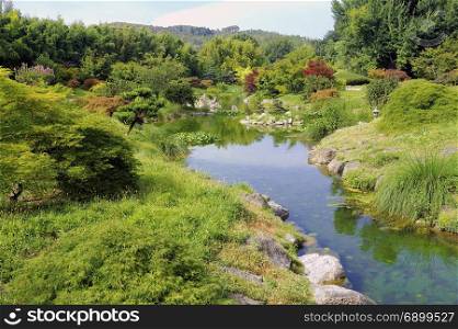 the Japanese garden in the park of the bamboo plantation of Anduze being in the French department of Gard