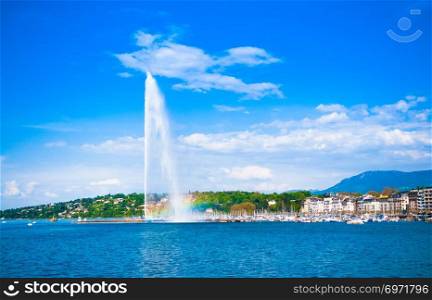 The Jet d’eau foutain, the symbol of Geneva, Switzerland