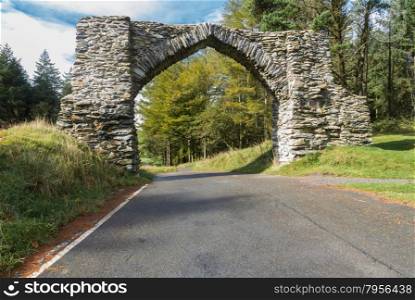 The Jubilee Arch folly, Hafod estate, Pontarfynach, Ceredigion, Wales, United Kingdom, Europe.