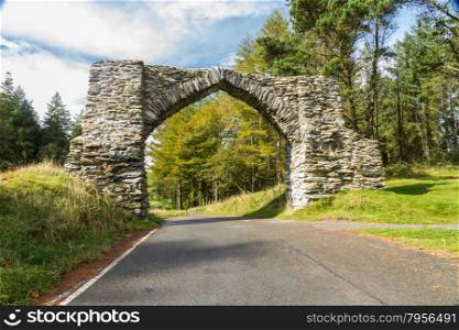The Jubilee Arch folly, Hafod estate, Pontarfynach, Ceredigion, Wales, United Kingdom, Europe.