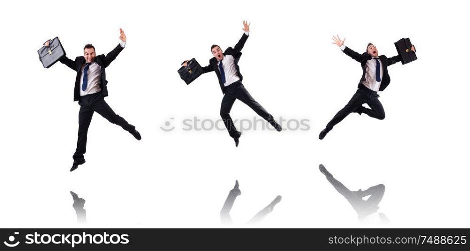 The jumping businessman isolated on the white. Jumping businessman isolated on the white