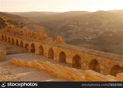 The Karak Castle in the Village of Karak in Jordan in the middle east.. ASIA MIDDLE EAST JORDAN KARAK