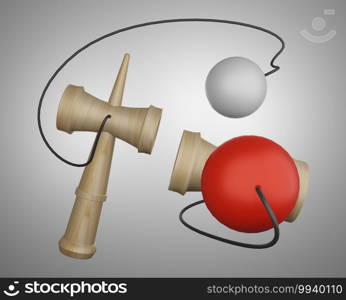 The kendama ,Japanese toys isolated white background.3D rendering