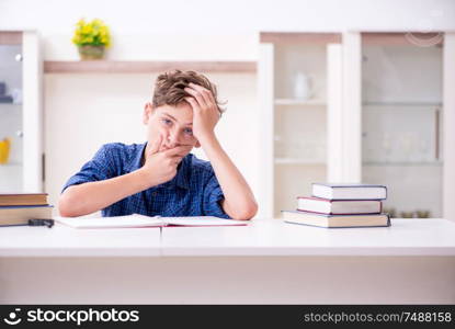 The kid preparing for school at home . Kid preparing for school at home