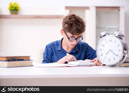 The kid preparing for school at home . Kid preparing for school at home