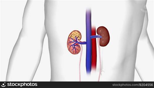 The Kidney Cancer, Stage II 3D rendering. The Kidney Cancer, Stage II