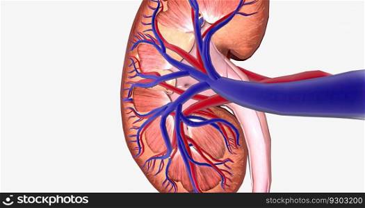 The Kidney Coronal Cross Section 3D rendering. The Kidney Coronal Cross Section