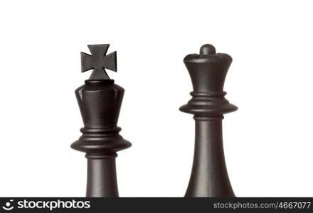 The king and queen. Wooden chess pieces isolated on a white background&#xA;