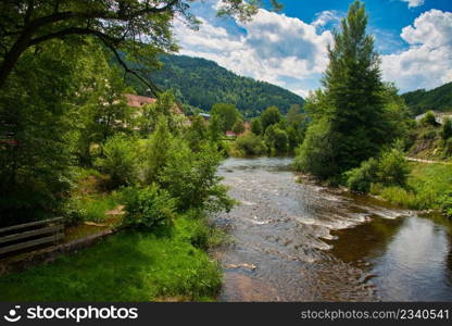 The Kinzig river near wolfach in the black forest in germany