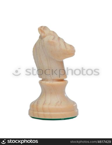 The knight. Wooden chess piece isolated on white background
