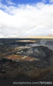 The Kroflustod lava fields of the 1984 eruption of the Krafla Volcano. The solidified magma and lava is still hot, and provide a spectacular barren view