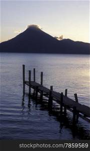 The Lake Atitlan mit the Volcanos of Toliman and San Pedro in the back at the Town of Panajachel in Guatemala in central America. . LATIN AMERICA GUATEMALA LAKE ATITLAN