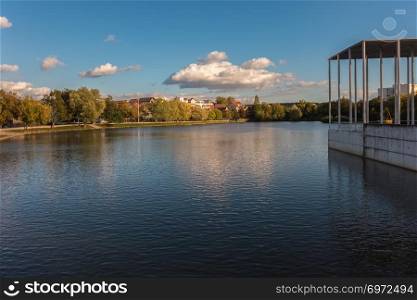 The lake in the park of Boeblingen on a bright autumn day
