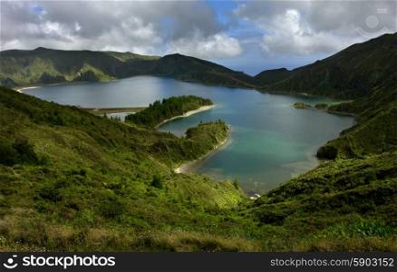the lake of fire in azores island of sao miguel