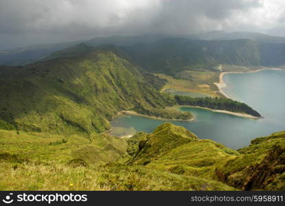 the lake of fire in azores island of sao miguel