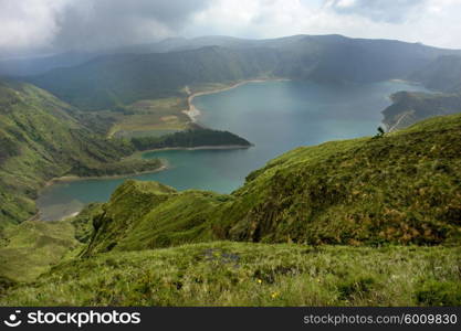 the lake of fire in azores island of sao miguel