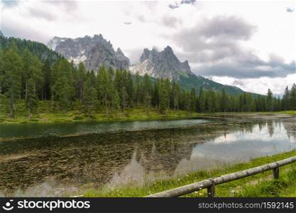 The lake of Misurina, Belluno, Veneto, Italy, in the Dolomites, at summer