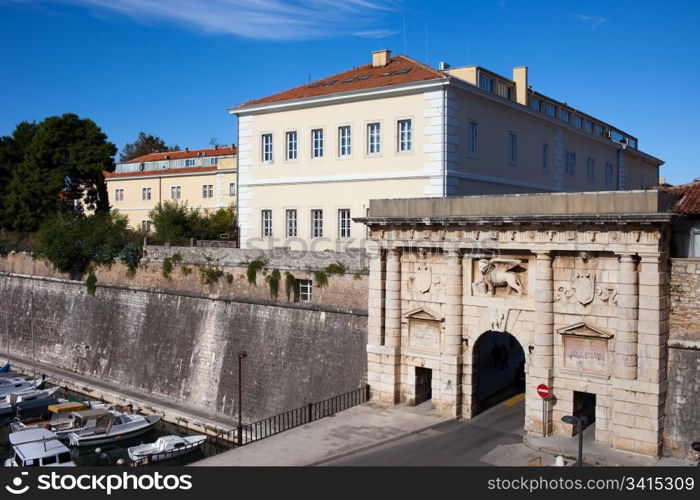 The Land Gate to the Old City of Zadar, Croatia, erected in 1543, Renaissance style with the Venetian winged lion over its arch.
