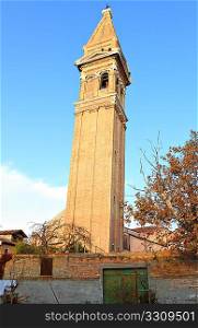 The landmark leaning tower on Burano Island, Venice