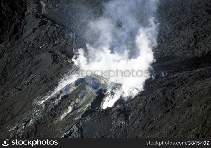 The Landscape allrond the Volcano Piton de la Fournaise on the Island of La Reunion in the Indian Ocean in Africa.