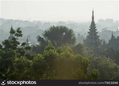 the landscape allround the Shwedagon Paya Pagoda in the City of Yangon in Myanmar in Southeastasia.. ASIA MYANMAR YANGON SHWEDAGON PAGODA