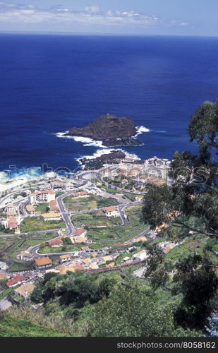 the landscape and coast at the old town of Porto Moniz on the Island of Madeira in the Atlantic Ocean of Portugal.. EUROPE PORTUGAL MADEIRA PORTO MONIZ