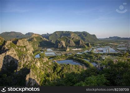 The Landscape and view from the Khao Daeng Viewpoint at the Village of Khao Daeng in the Sam Roi Yot National Park in the Province of Prachuap Khiri Khan in Thailand,  Thailand, Hua Hin, November, 2022. THAILAND PRACHUAP SAM ROI YOT KHAO DAENG