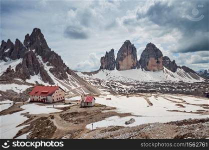The landscape around Tre Cime di Lavaredo, one of the best-known mountain in the Alps located in Dolomites, Italy