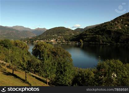 the Landscape near the Fishingvillage of Orta on the Lake Orta in the Lombardia in north Italy. . EUROPE ITALY LOMBARDIA