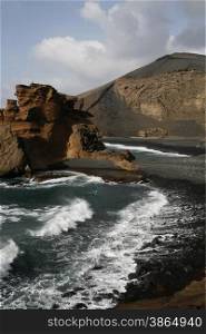 the Landscape of El Golfo on the Island of Lanzarote on the Canary Islands of Spain in the Atlantic Ocean. on the Island of Lanzarote on the Canary Islands of Spain in the Atlantic Ocean.&#xA;