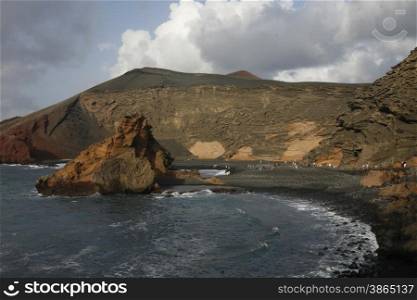 the Landscape of El Golfo on the Island of Lanzarote on the Canary Islands of Spain in the Atlantic Ocean. on the Island of Lanzarote on the Canary Islands of Spain in the Atlantic Ocean.&#xA;