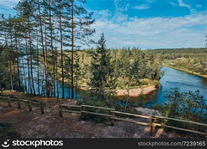 The Landscape of Guaja River and Cliffs at Sietiniezis Rock in Guaja National Park, Latvia