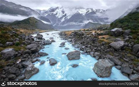 The Landscape of Hooker Valley Track in Mount Cook National Park, New Zealand