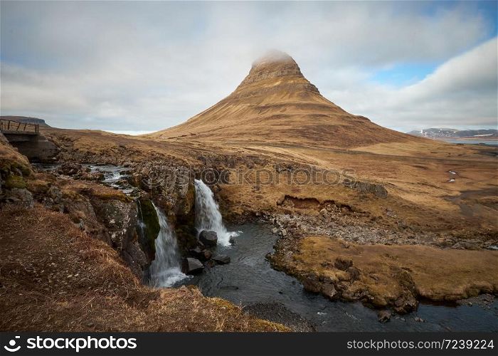 The landscape of Kirkjufell mountain in the autumn, Grundarfjordur, Iceland