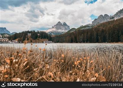 The Landscape of Lake Misurina. The lake located near Auronzo di Cadore Belluno, Italy