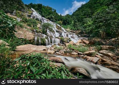 The landscape of Mae Ya waterfall on a sunny day at Chiang Mai, Thailand