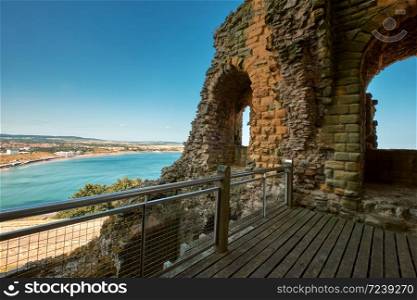 The landscape of Scarborough Castle, a former medieval Royal fortress situated at Scarborough, North Yorkshire, England