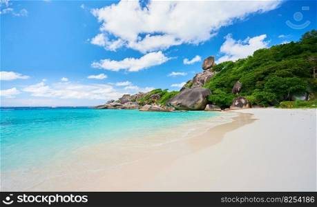 The landscape of Similan Island on a sunny day with no people on the beach, Thailand