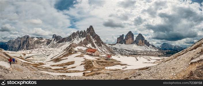 The Landscape of The Three Peaks of Lavaredo (Tre Cime di Lavaredo), one of the most popular attractions in the Dolomites, Italy