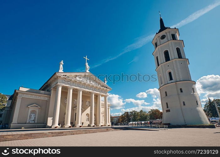 The Landscape of Vilnius Cathedral and Bell Tower in Sunny Day, Vilnius Old Town, Lithuania