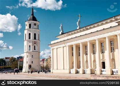 The Landscape of Vilnius Cathedral and Bell Tower in Sunny Day, Vilnius Old Town, Lithuania