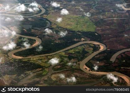 the landscape with a river near the city of ubon ratchathani in the Region of Isan in Northeast Thailand in Thailand.&#xA;
