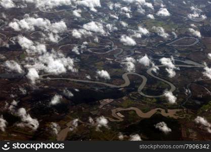 the landscape with a river near the city of ubon ratchathani in the Region of Isan in Northeast Thailand in Thailand.&#xA;
